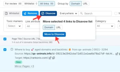 move the list of harmful links to disavow