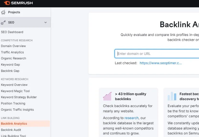 Backlink Analytics to search competitor