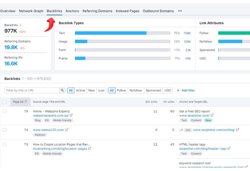 Click Backlinks to analyze competitors backlinks